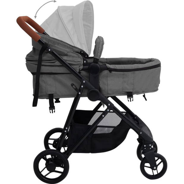 The Living Store Kinderwagen 2-in-1 Staal-Linnen - 59 x 100 x 103 cm - Lichtgrijs/Zwart