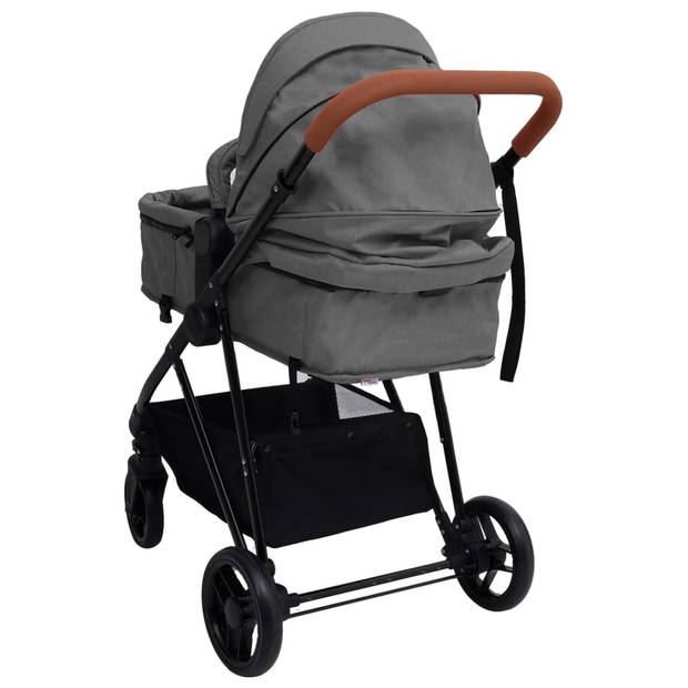 vidaXL Kinderwagen 2-in-1 staal lichtgrijs en zwart