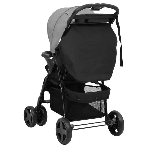 vidaXL Kinderwagen 3-in-1 staal lichtgrijs en zwart