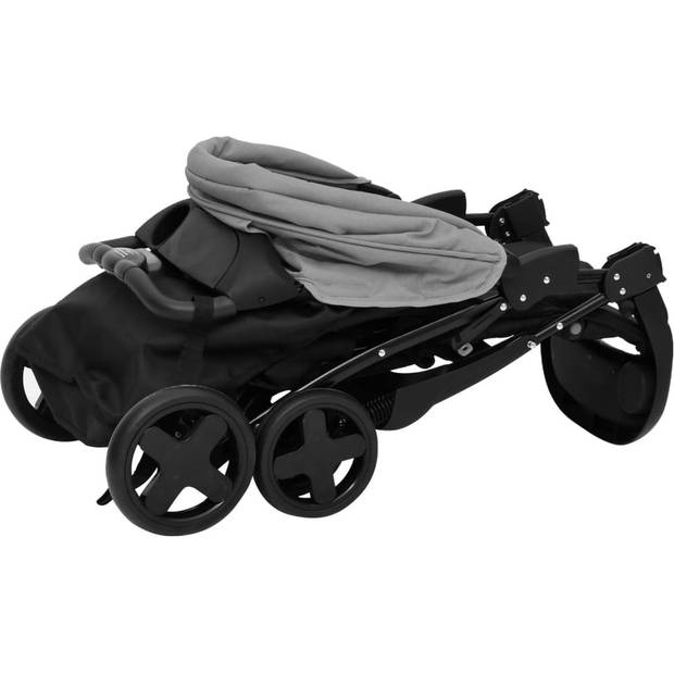 The Living Store Kinderwagen - 3-in-1 - Lichtgrijs/Zwart - Staal/Linnen - 49x78.5x102cm - Montage vereist