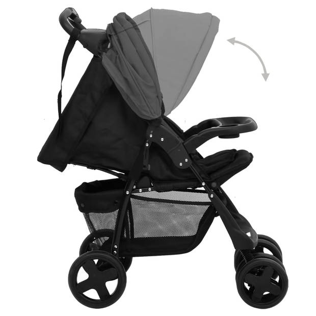 The Living Store Kinderwagen 3-in-1 - Donkergrijs/Zwart - 49x78.5x102 cm - Staal/Linnen - UV-Bescherming