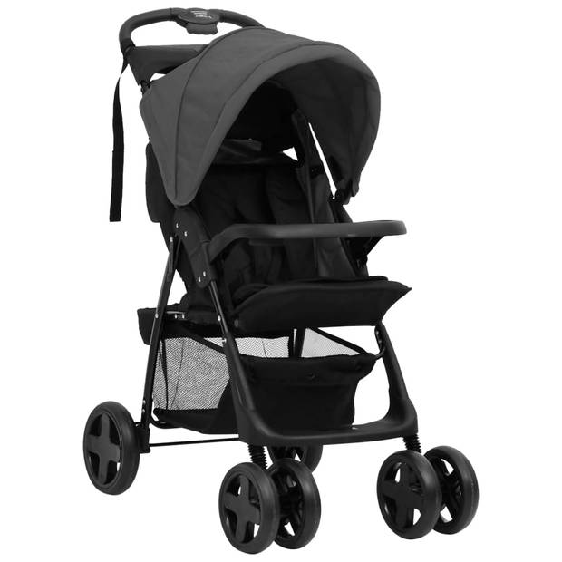 The Living Store Kinderwagen 3-in-1 - Donkergrijs/Zwart - 49x78.5x102 cm - Staal/Linnen - UV-Bescherming