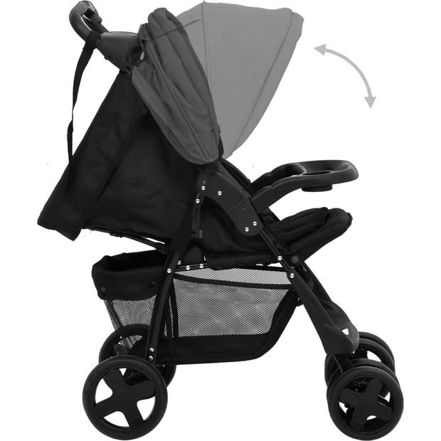 The Living Store Kinderwagen 3-in-1 - Donkergrijs/Zwart - 49x78.5x102 cm - Staal/Linnen - UV-Bescherming