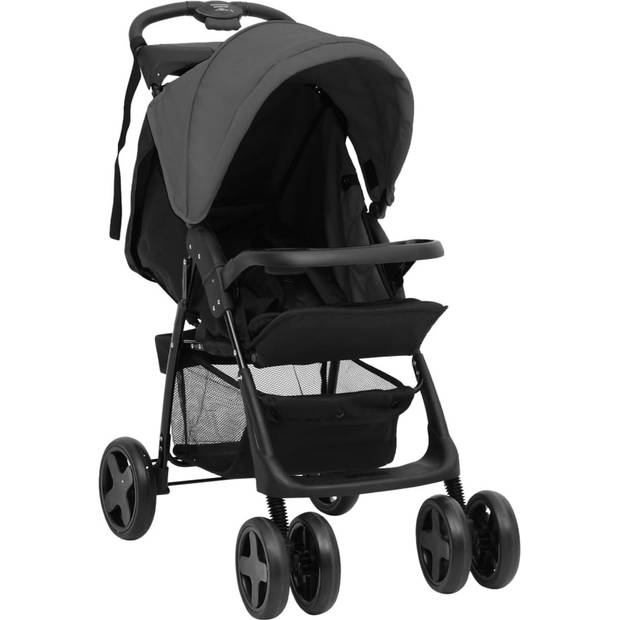 The Living Store Kinderwagen 3-in-1 - Donkergrijs/Zwart - 49x78.5x102 cm - Staal/Linnen - UV-Bescherming