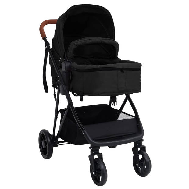 vidaXL Kinderwagen 3-in-1 staal antracietkleurig en zwart