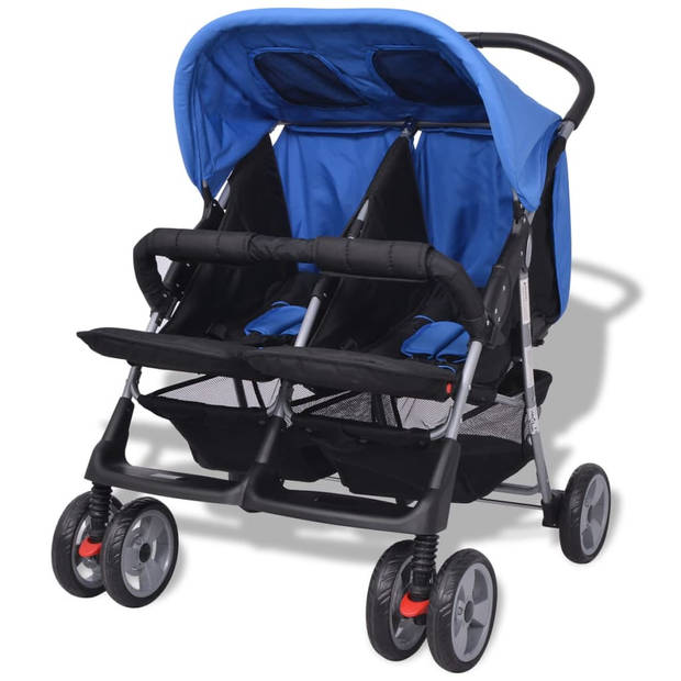 The Living Store Kinderwagen Twin - Blauw/Zwart - 80 x 96 x 104 cm - Inklapbaar