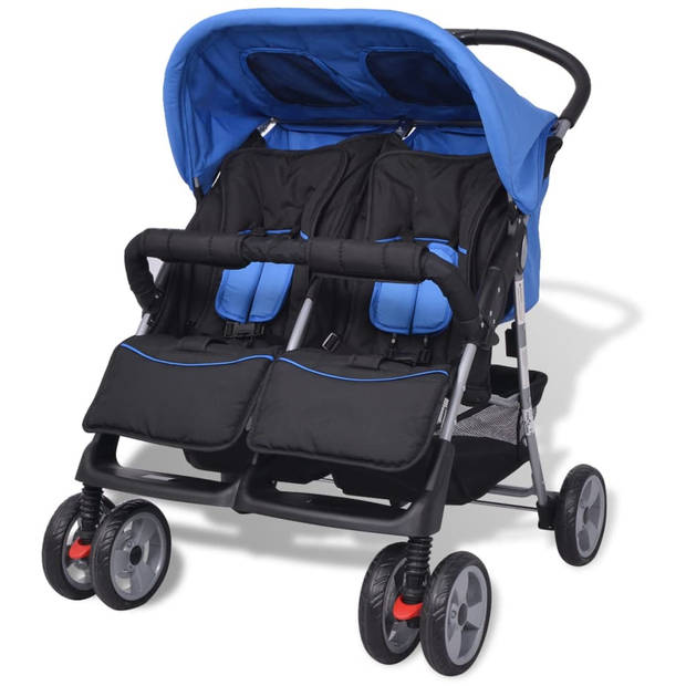 The Living Store Kinderwagen Twin - Blauw/Zwart - 80 x 96 x 104 cm - Inklapbaar