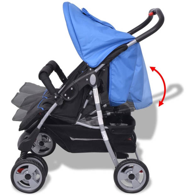 The Living Store Kinderwagen Twin - Blauw/Zwart - 80 x 96 x 104 cm - Inklapbaar