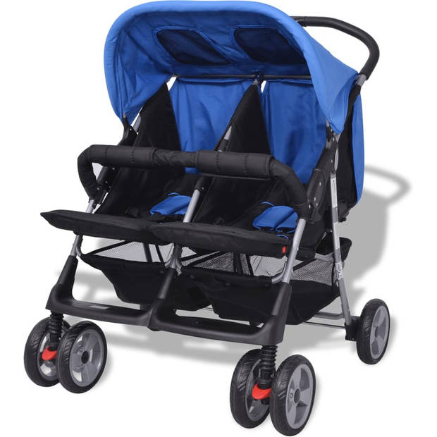 The Living Store Kinderwagen Twin - Blauw/Zwart - 80 x 96 x 104 cm - Inklapbaar