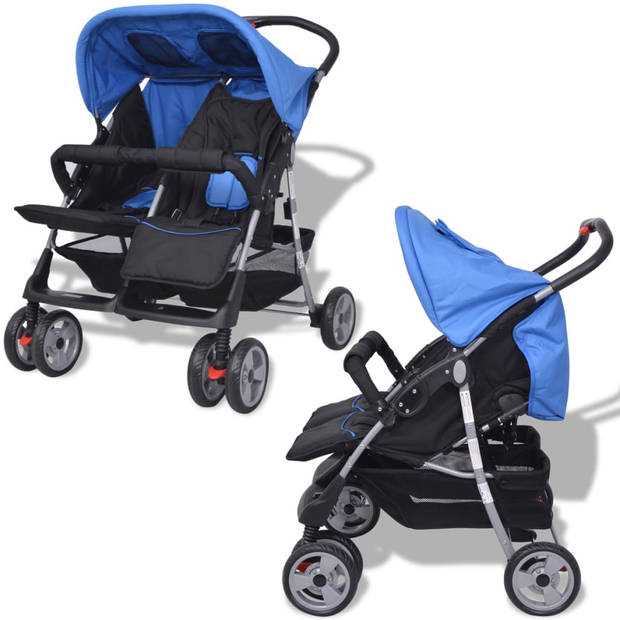 The Living Store Kinderwagen Twin - Blauw/Zwart - 80 x 96 x 104 cm - Inklapbaar