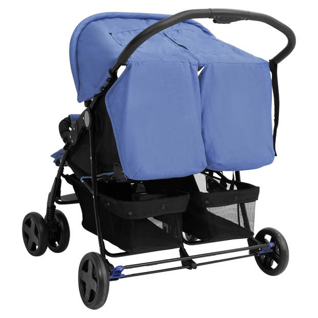 vidaXL Tweelingkinderwagen staal marineblauw