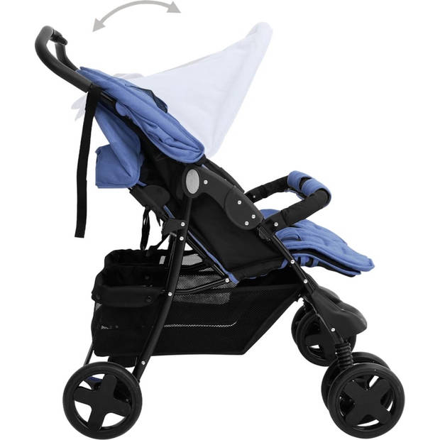 The Living Store Tweelingwagen - Kinderwagen - 80x96x104cm - Inklapbaar - Marineblauw