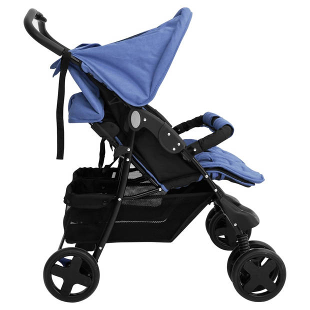 The Living Store Tweelingwagen - Kinderwagen - 80x96x104cm - Inklapbaar - Marineblauw