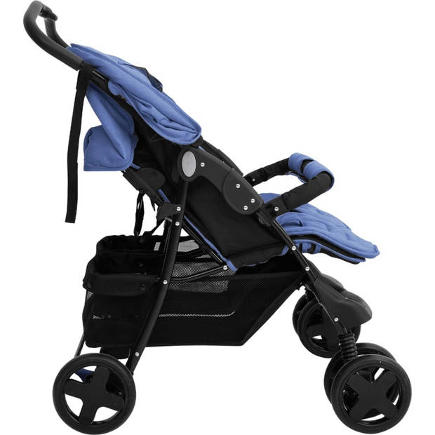 The Living Store Tweelingwagen - Kinderwagen - 80x96x104cm - Inklapbaar - Marineblauw