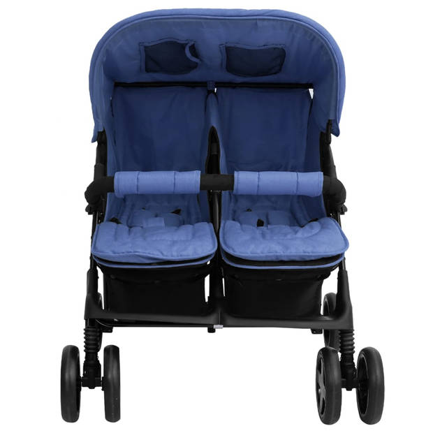 The Living Store Tweelingwagen - Kinderwagen - 80x96x104cm - Inklapbaar - Marineblauw