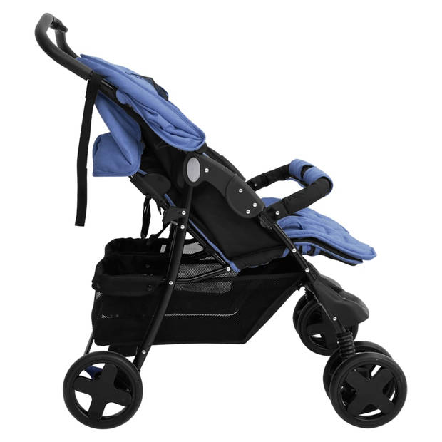 vidaXL Tweelingkinderwagen staal marineblauw