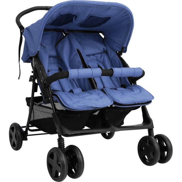 The Living Store Tweelingwagen - Kinderwagen - 80x96x104cm - Inklapbaar - Marineblauw