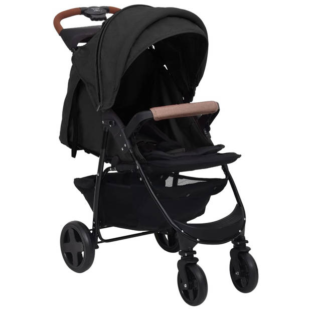 The Living Store Kinderwagen 3-in-1 - Antraciet - Staal en Linnen - 49x82x99 cm (BxDxH) - Inclusief Autostoeltje