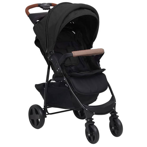 The Living Store Kinderwagen 3-in-1 - Antraciet - Staal en Linnen - 49x82x99 cm (BxDxH) - Inclusief Autostoeltje