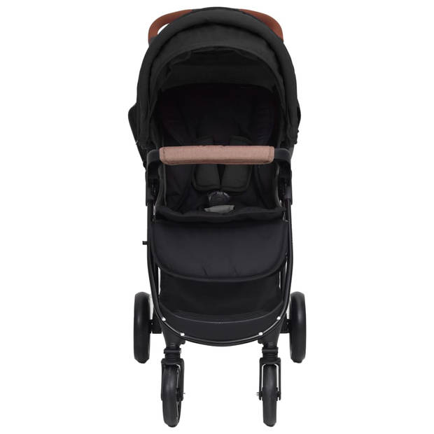 The Living Store Kinderwagen 3-in-1 - Antraciet - Staal en Linnen - 49x82x99 cm (BxDxH) - Inclusief Autostoeltje