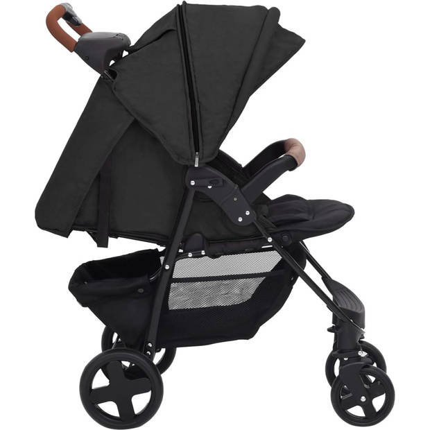 The Living Store Kinderwagen 3-in-1 - Antraciet - Staal en Linnen - 49x82x99 cm (BxDxH) - Inclusief Autostoeltje