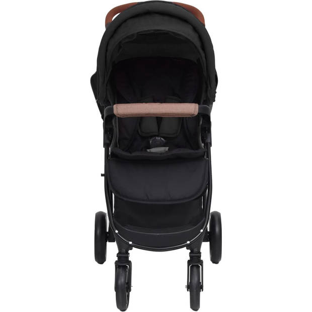 The Living Store Kinderwagen 3-in-1 - Antraciet - Staal en Linnen - 49x82x99 cm (BxDxH) - Inclusief Autostoeltje