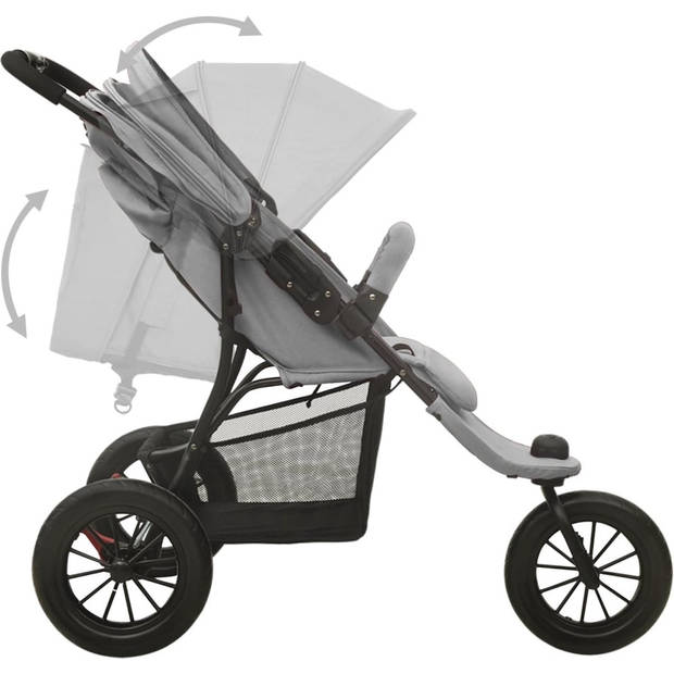 The Living Store Buggy - Comfortabel en handig - Lichtgrijs - Staal en linnen - 61x110x106 cm - Inklapbaar met één hand