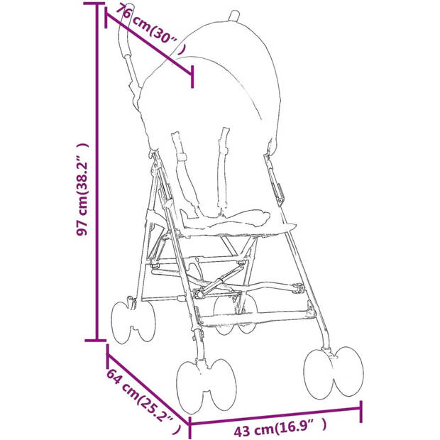 The Living Store Buggy - Peuter - Lichtgrijs/Zwart - Staal/Linnen - 43 x 64 x 97 cm