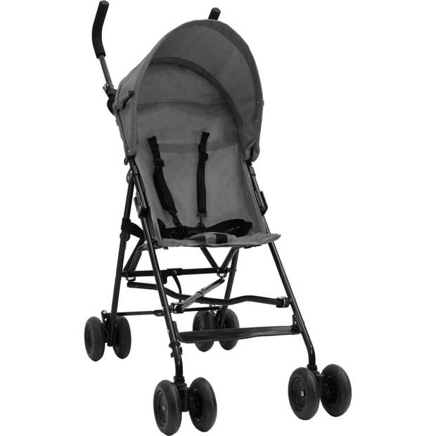 The Living Store Buggy - Peuter - Lichtgrijs/Zwart - Staal/Linnen - 43 x 64 x 97 cm