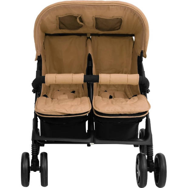 The Living Store Comfortabele Tweelingwagen - Wandelen en winkelen - 80 x 96 x 104 cm - Staal en linnen - Taupe