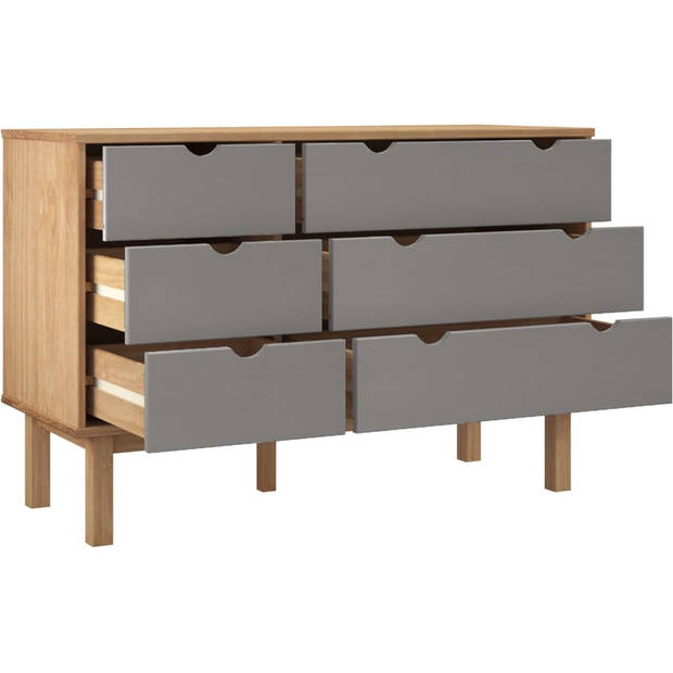 The Living Store OTTA Ladekast - 111 x 42 x 73.5 cm - Massief grenenhout - Bruin/Grijs