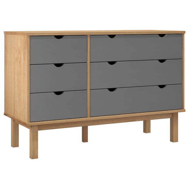 The Living Store OTTA Ladekast - 111 x 42 x 73.5 cm - Massief grenenhout - Bruin/Grijs