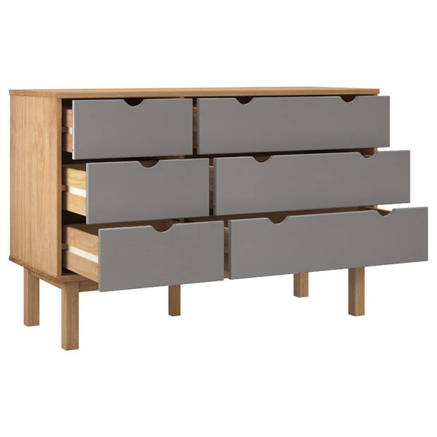 The Living Store OTTA Ladekast - 111 x 42 x 73.5 cm - Massief grenenhout - Bruin/Grijs