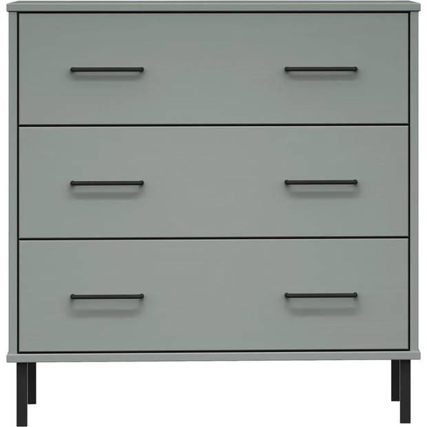 The Living Store OSLO Dressoir - 77 x 40 x 79.5 cm - Massief Grenenhout - Grijs