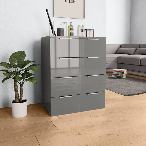 The Living Store Dressoir - Ladekast - 60x35x80 cm - Grijs - Hoogglans - 8 lades