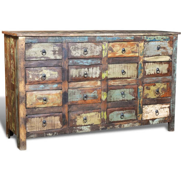 The Living Store Kast - Antieke Stijl - 16 Lades - Gerecycled Hout - 154 x 42 x 92 cm