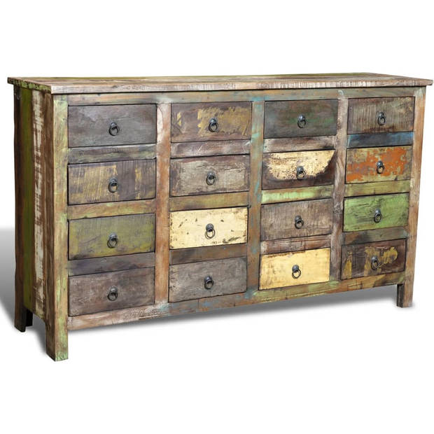 The Living Store Kast - Antieke Stijl - 16 Lades - Gerecycled Hout - 154 x 42 x 92 cm