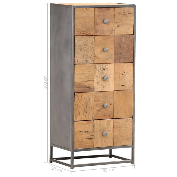 The Living Store Opbergkast - Houten kast - 45 x 30 x 100 cm - 5 lades - bruin