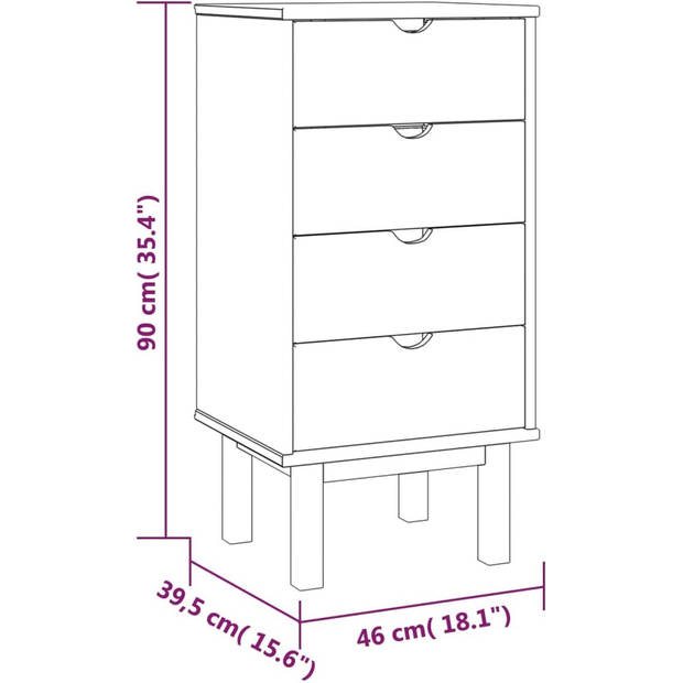 The Living Store OTTA Houten Ladekast - 46x39.5x90 cm - Massief Grenenhout - 4 Lades