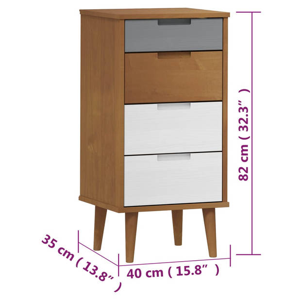 The Living Store MOLDE Ladekast - 40x35x82 cm - Bruin - Massief grenenhout met uv-vernis