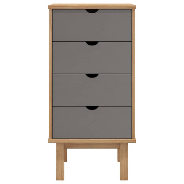 The Living Store OTTA 4-ladenkast - 46 x 39.5 x 90 cm - Massief grenenhout - Bruin - grijs