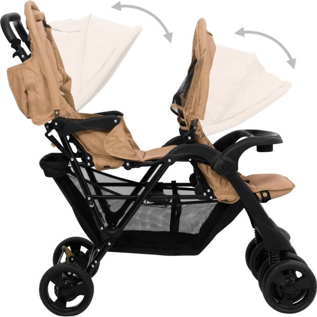 The Living Store Dubbele Tandemwagen - Staal en Linnen - 122.5 x 53.5 x 111 cm - Taupe/Zwart