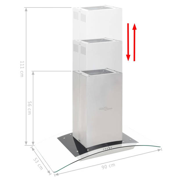 The Living Store Eilandafzuigkap 90x53x(56-111)cm - Zilver - 720/756 m³/u