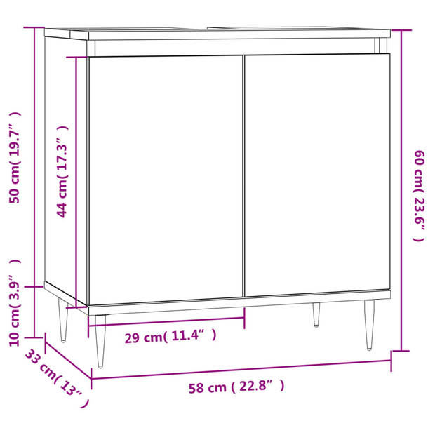 vidaXL Badkamerkast 58x33x60 cm bewerkt hout sonoma eikenkleurig