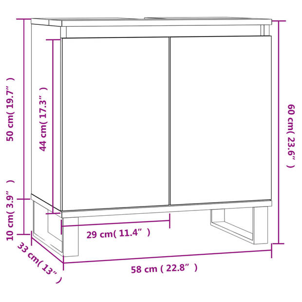 The Living Store Badkaast Industrial - Grijs Sonoma Eiken - 58 x 33 x 60 cm - Duurzaam hout en ijzer