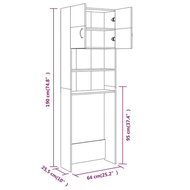 vidaXL Wasmachinekast 64x25,5x190 cm bruin eikenkleur