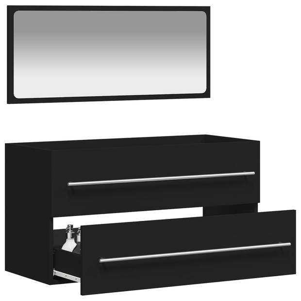 The Living Store badkaast Vecona - zwart - 90 x 38.5 x 48 cm - met minimalistische spiegel