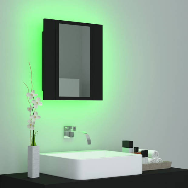 The Living Store Badkaastje - Spiegelkast met LED-Verlichting - RGB-Licht - Acryl Spiegel - Zwart - 40 x 12 x 45 cm