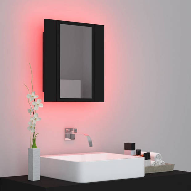 The Living Store Badkaastje - Spiegelkast met LED-Verlichting - RGB-Licht - Acryl Spiegel - Zwart - 40 x 12 x 45 cm