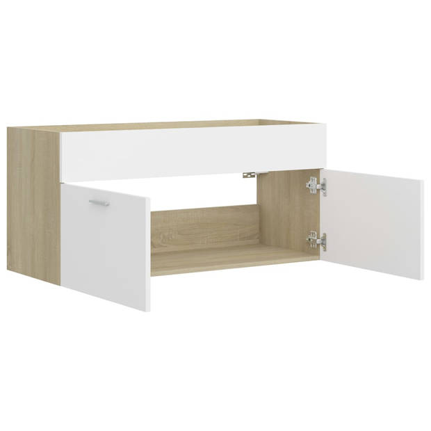 The Living Store badkaast - 100 x 38.5 x 46 cm - wit/sonoma eiken - spaanplaat